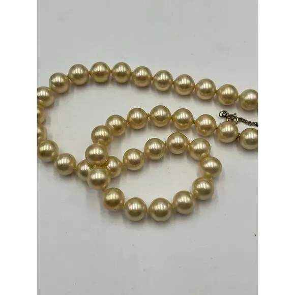 Majorica Spain‎ M 8-9mm Golden Pearl Necklace 15.5” 12kt GF Clasp 925 Chain